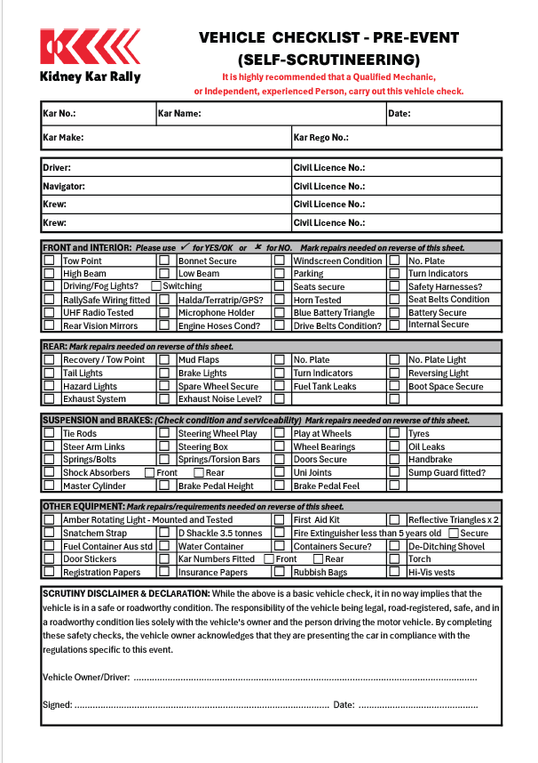 2026 KKR Pre-Event Scrutineering Form