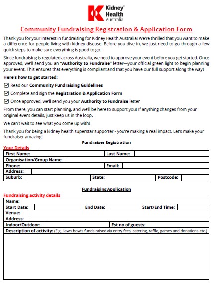 Community Fundraising Registration Form